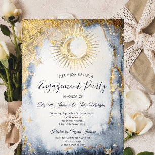 Celestial Sun,Moon,Stars Watercolor Invitation