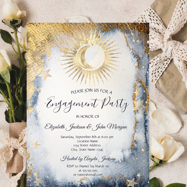 Celestial Sun,Moon,Stars Watercolor  Invitation (Creator Uploaded)