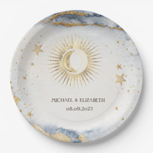 Celestial Sun,Moon,Stars Watercolor Paper Plate