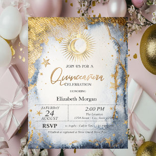 Celestial Sun,Moon,Stars Watercolor Quinceanera Invitation