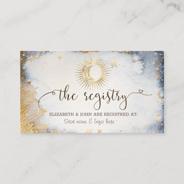 Celestial Sun,Moon,Stars Watercolor Registry Enclosure Card (Front)