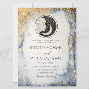 Celestial Sun Moon Watercolor Wedding Invitation