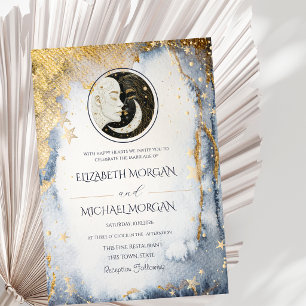 Celestial Sun Moon Watercolor Wedding Invitation