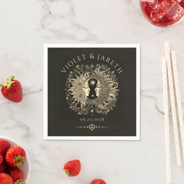 Celestial Sun Moon Wedding Guest Book Napkin (Insitu)