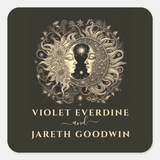 Celestial Sun Moon Wedding  Square Sticker (Front)