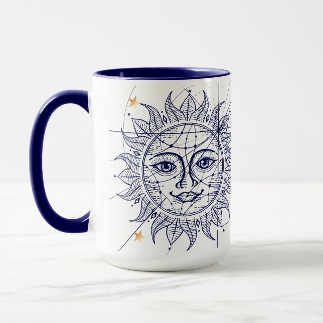 Celestial Sun Navy Blue & Gold Star Mug (Left)
