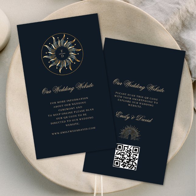 Celestial Sun Navy Blue Golden QR  Enclosure Card (Creator Uploaded)