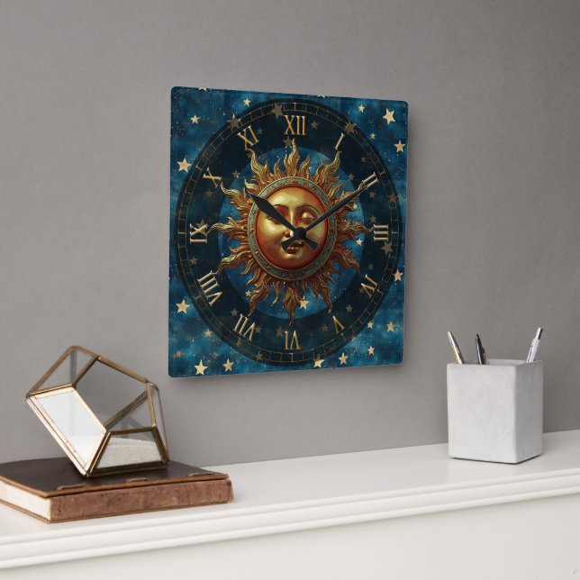 Celestial Sun Square Wall Clock (Office)