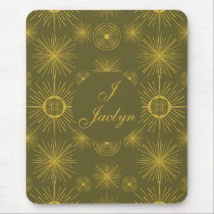 Celestial Sun Stars Olive Green Mouse Pad