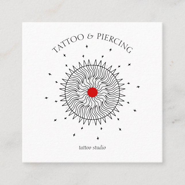 Celestial Sun Tattoo and Piercing Studio Logo Square Business Card (Front)