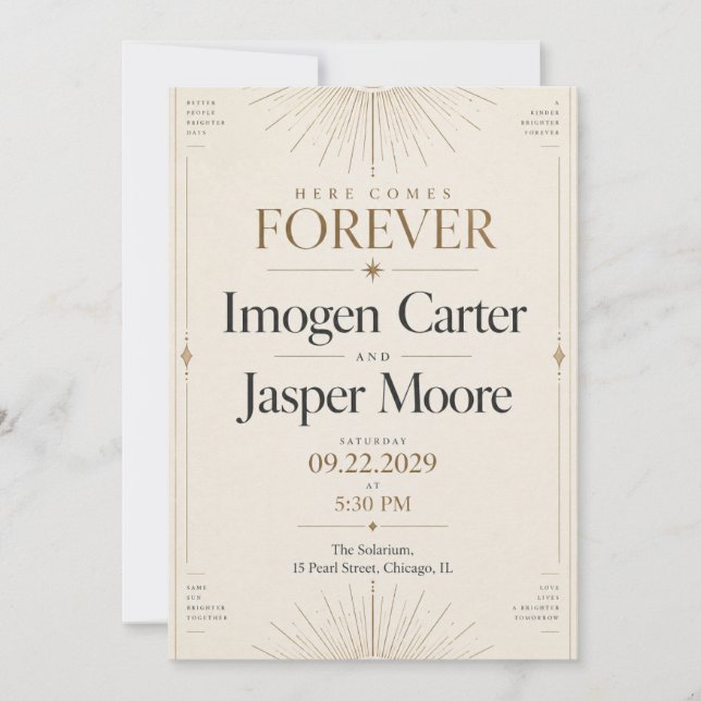 Celestial Sunburst Art Deco Wedding Invitation (Front)