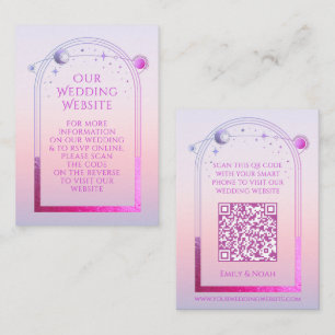 Celestial Sunset Pink Wedding Website QR Code RSVP Enclosure Card