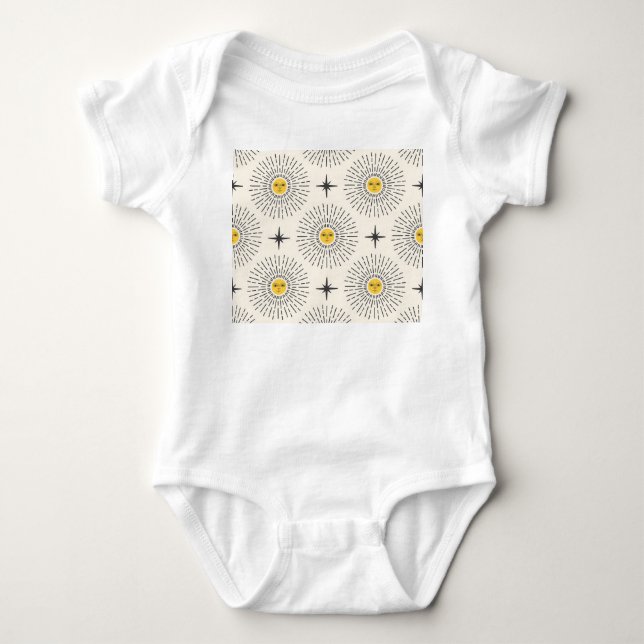 Celestial Sunshine Vintage Pattern Baby Bodysuit (Front)