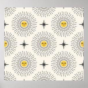 Celestial Sunshine Vintage Pattern Poster