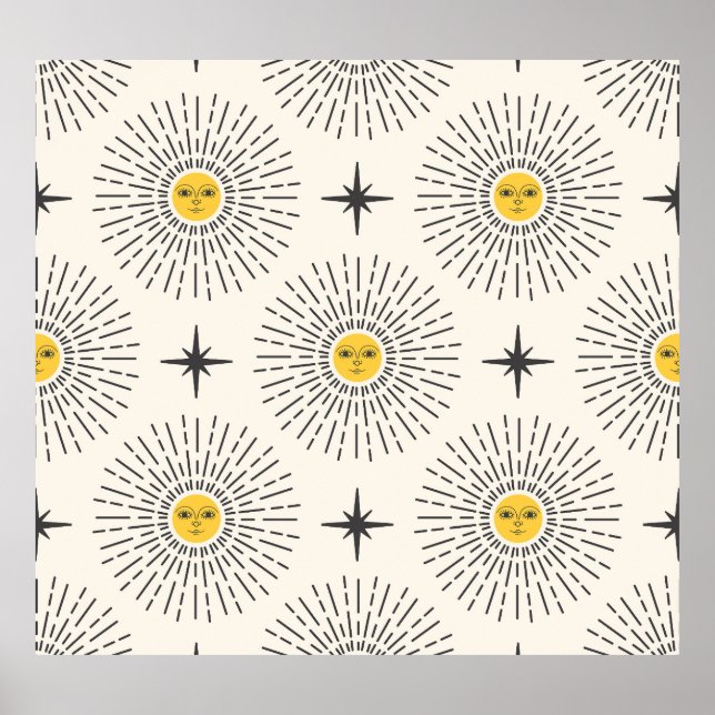 Celestial Sunshine Vintage Pattern Poster (Front)