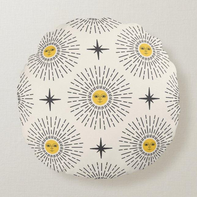 Celestial Sunshine Vintage Pattern Round Cushion (Front)