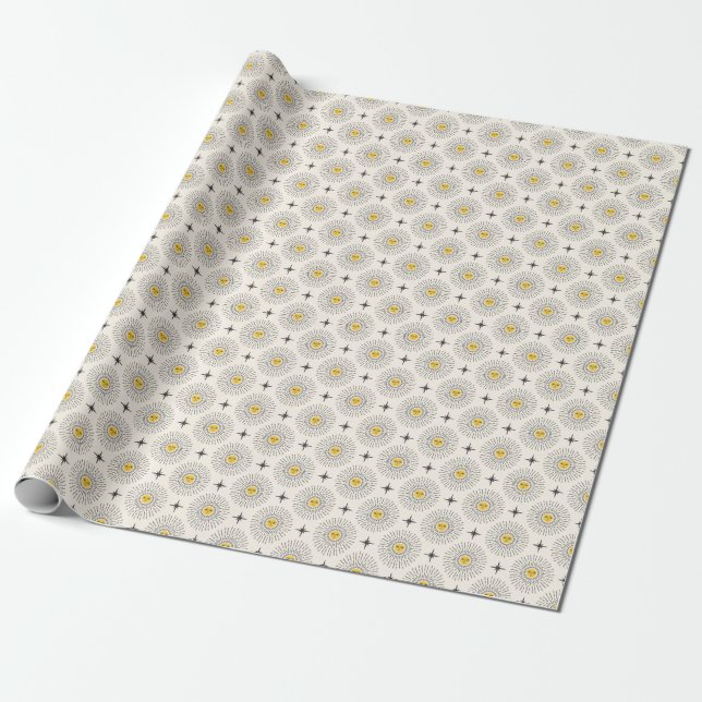 Celestial Sunshine Vintage Pattern Wrapping Paper (Unrolled)