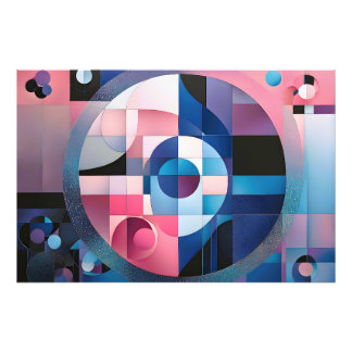 Celestial Symmetry: Geometric Shapes Blues & Pink Photo Print