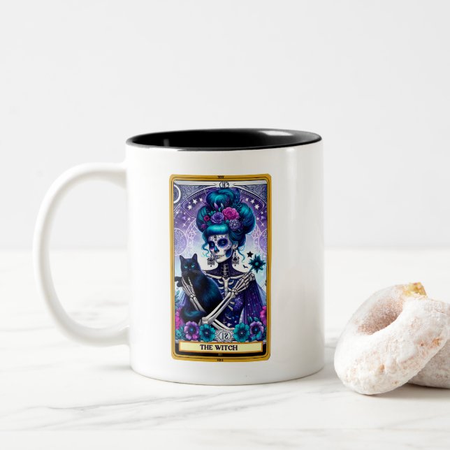 Celestial Tarot Card The Witch Two-Tone Coffee Mug (With Donut)