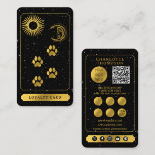 Celestial Tarot Dog Grooming Black Gold Thank You Business Card