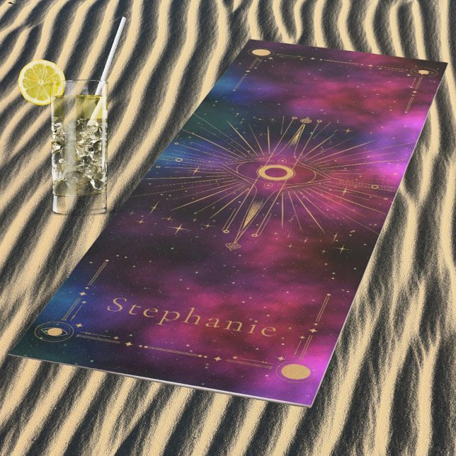 Celestial Tarot Eye Monogram Gold Glitter Burgundy Yoga Mat (Celestial Gold Tarot Eye Yoga Mat)