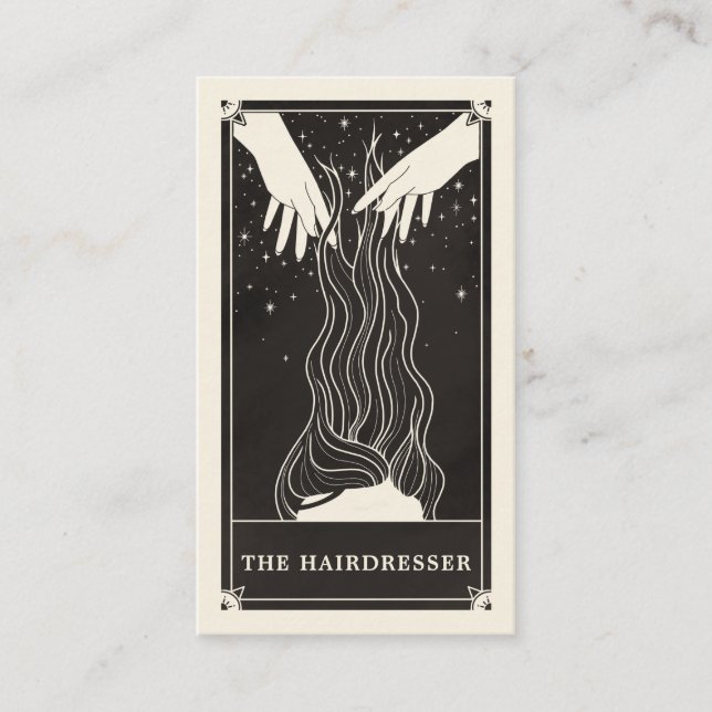 Celestial Tarot Hairdresser Black Business card (Front)