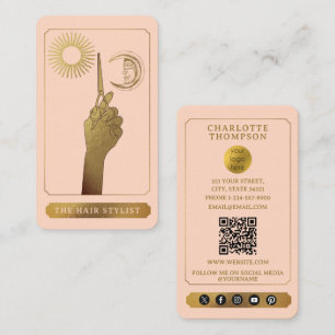 Celestial Tarot Logo Hairdresser Blush Pink Gold Business Card