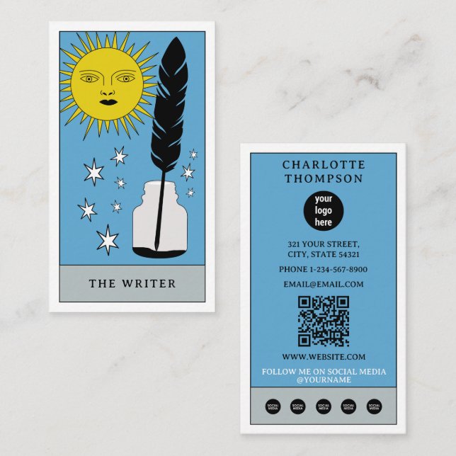 Celestial Tarot Sun Writer Author Modern Logo Business Card (Front/Back)