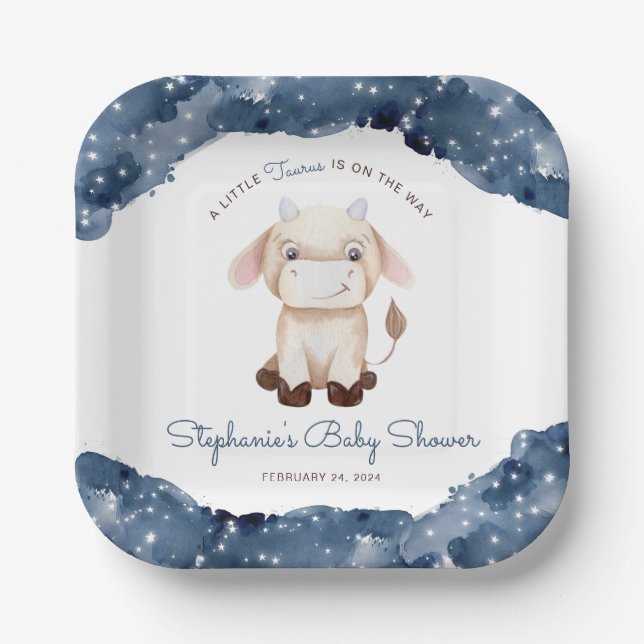 Celestial Taurus Watercolor Baby Shower  Paper Plate (Front)