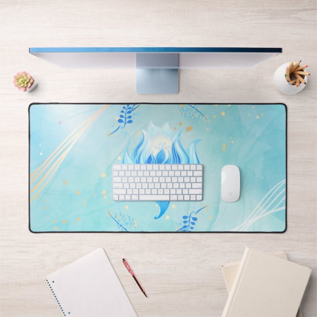 Celestial Teal Lotus – Peaceful Floral Desk Mat (Office 1)