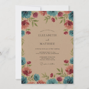 Celestial Teal Magenta Painted Wedding Invitation