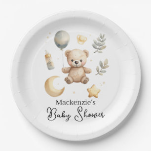 Celestial Teddy Bear Watercolor Baby Shower Paper Plate