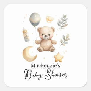 Celestial Teddy Bear Watercolor Baby Shower Square Sticker