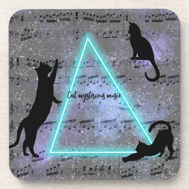 Celestial Three Music-Loving Black Cats  Coaster (Front)