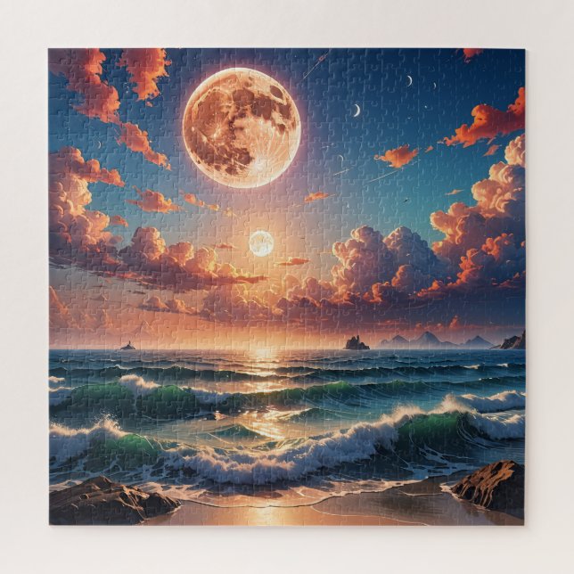 Celestial Tide: Moonlit Ocean Dream Puzzle (Vertical)