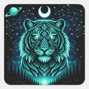 Celestial Tiger – Cosmic Striker Wildlife Galaxy Square Sticker