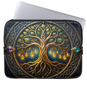 Celestial Tree of Light Celtic Golden Tree of Life Laptop Sleeve