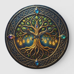 Celestial Tree of Light Celtic Golden Tree of Life Large Clock