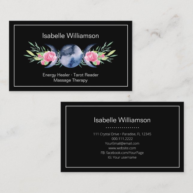 Celestial Triple Moon Goddess Metaphysical Mystic Business Card (Front/Back)