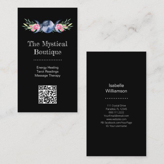 Celestial Triple Moon Goddess Metaphysical QR Code Business Card (Front/Back)
