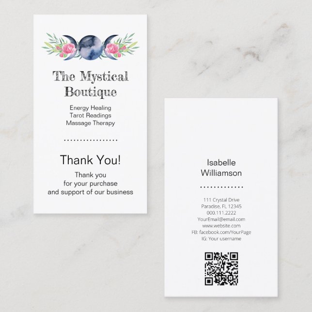 Celestial Triple Moon Goddess QR Code Thank You Bu Business Card (Front/Back)