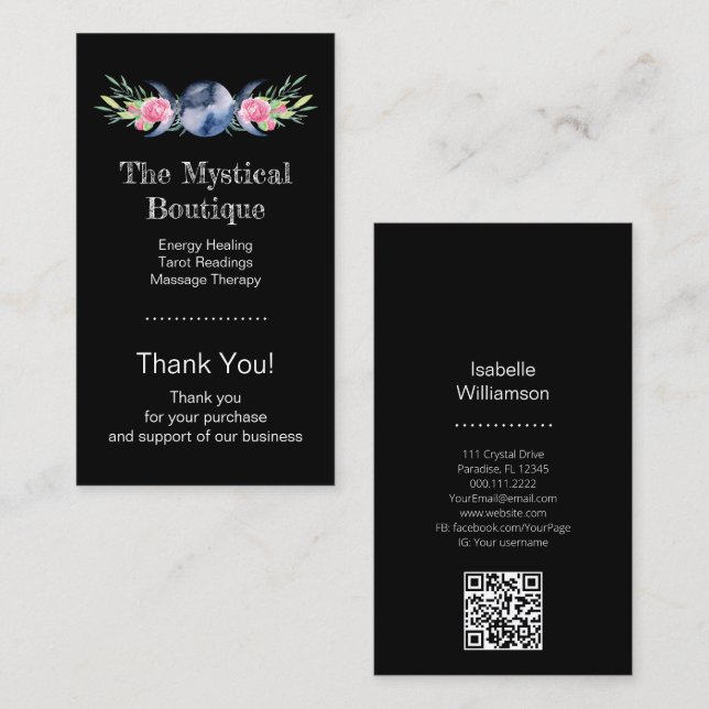 Celestial Triple Moon Goddess QR Code Thank You Business Card (Front/Back)