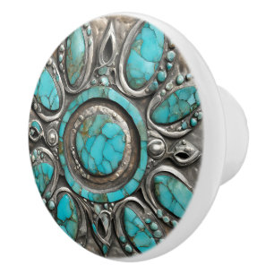 Celestial Turquoise Art with Pewter  Ceramic Knob