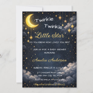 Celestial Twinkle Little Star Moon Baby Shower Invitation