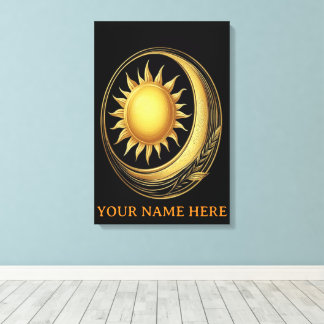 Celestial Union Gilded Star and Lunar Flora Canvas Print