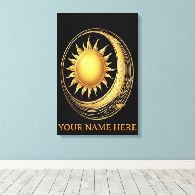 Celestial Union Gilded Star and Lunar Flora Canvas Print (Insitu(Wood Floor))