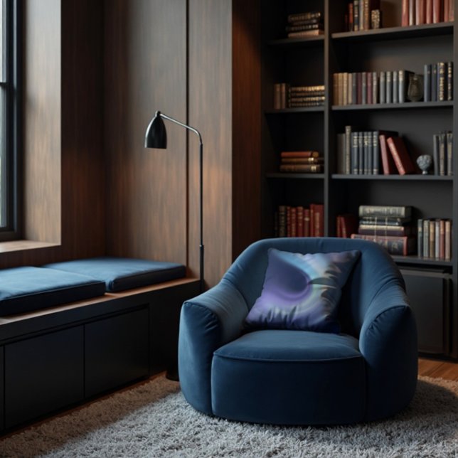 Celestial Veil - Luminous Aurora Swirl Art Cushion (Luminous Aurora Pillow. Serene cosmic swirl for a modern, sophisticated reading nook.)
