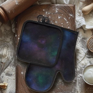 Celestial Veil Nebula Galaxy Starfield Cosmic Oven Mitt & Pot Holder Set