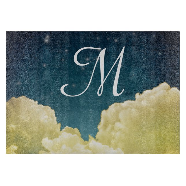 Celestial View Stars Monogram Glass Cutting Board (Front)