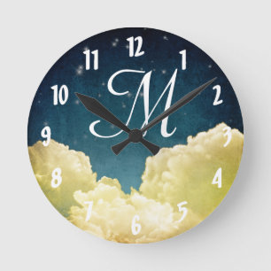 Celestial View Stars Monogram Initial Wall Clock